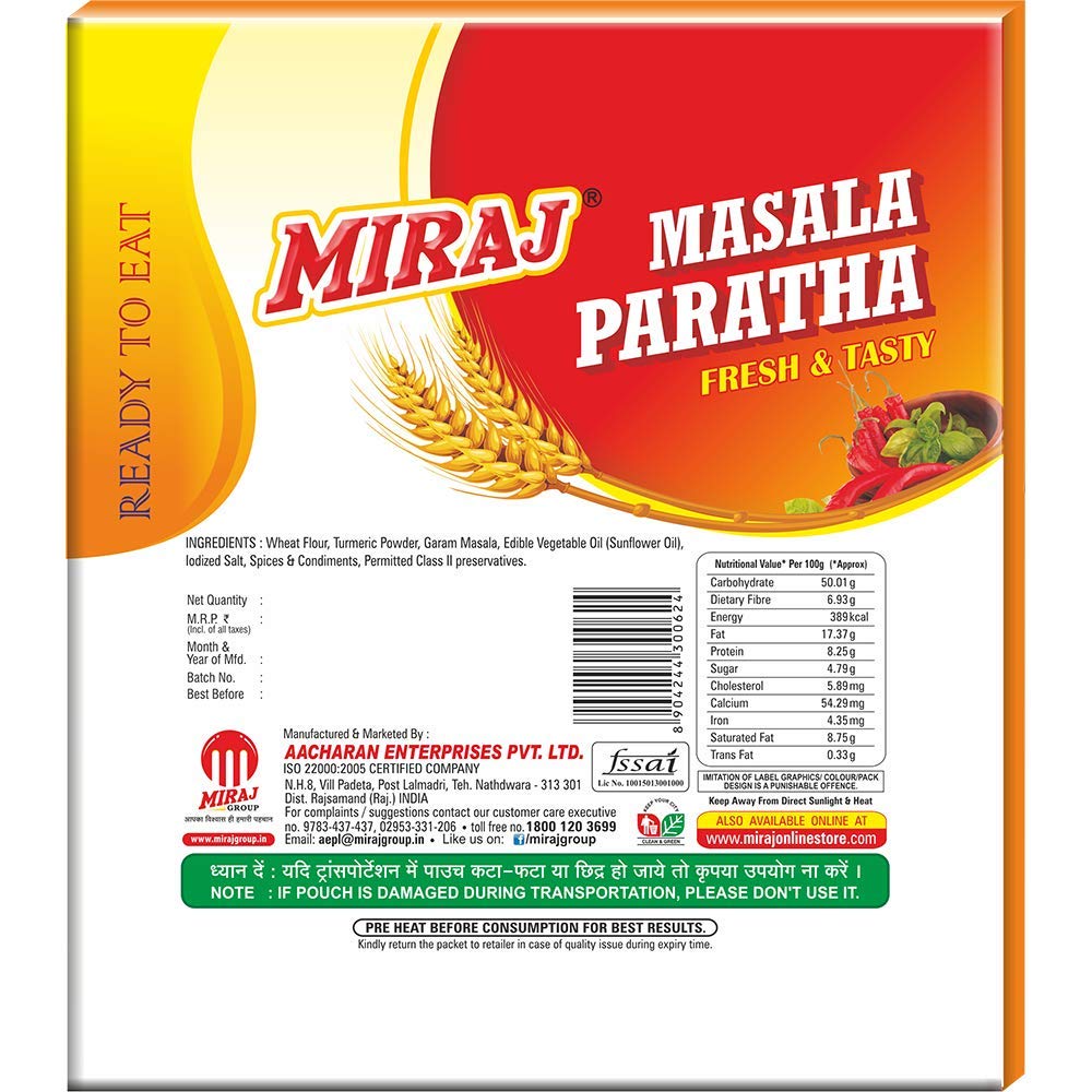 Miraj Masala Paratha (Pack of 4X4 PCS)