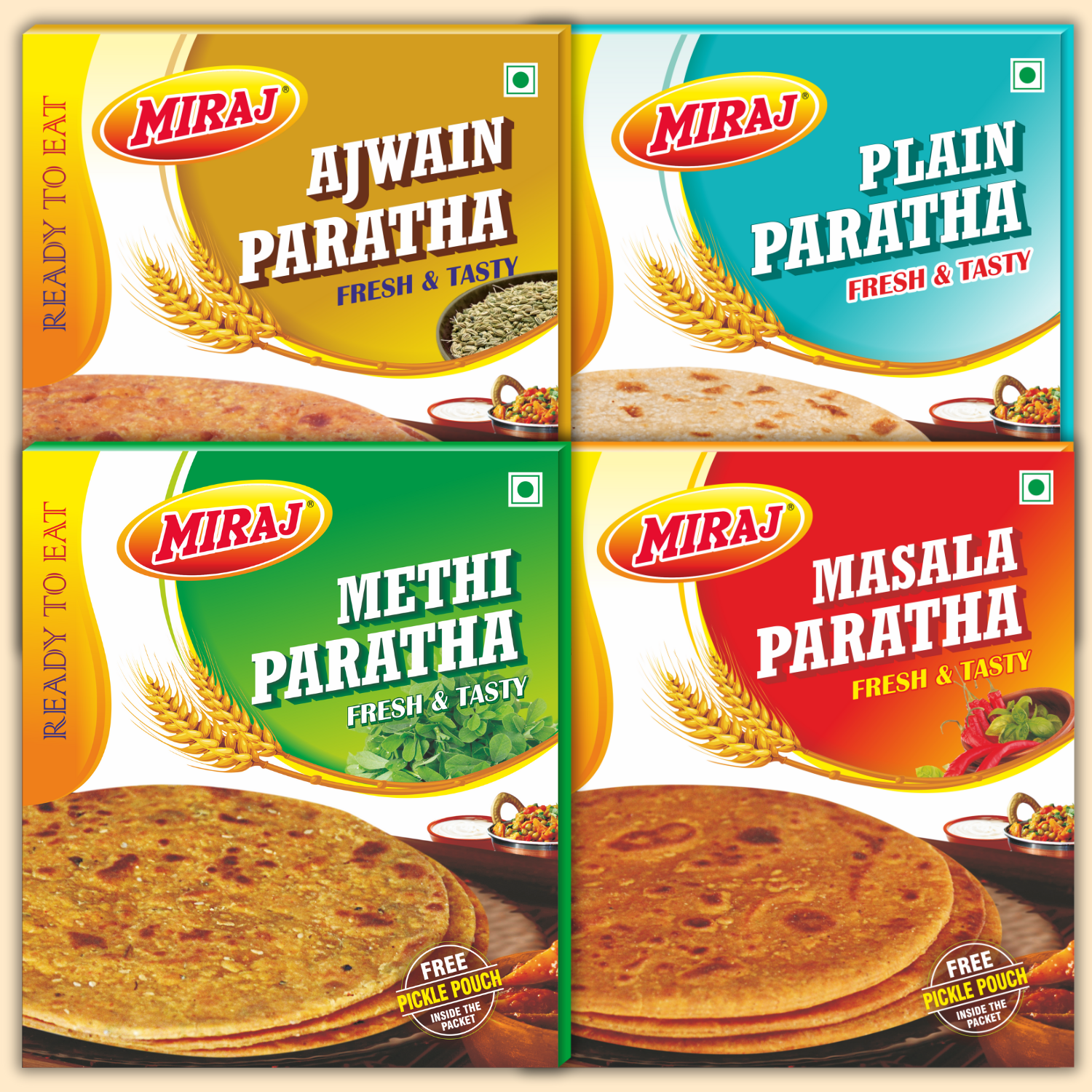 Paratha Combo (Ajwain, Methi, Masala, Plain) (Pack of 4X4 PCS) (16 Parathas) (960g)