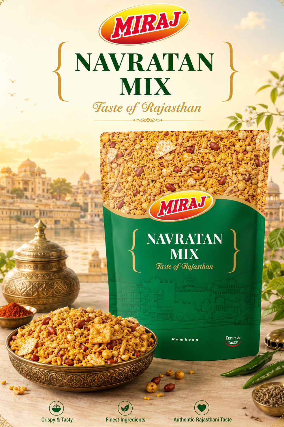 Miraj Namkeen Combo (Bhujia, Aloo Sev, Khatta Meetha, Navratan Mix) (1 Pack of 200g Each)