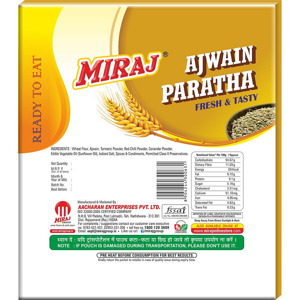 ready to eat miraj ajwain paratha back