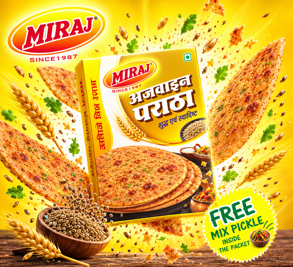 Ajwain Paratha (Pack of 4X4 PCS) (16 Parathas) (960g)