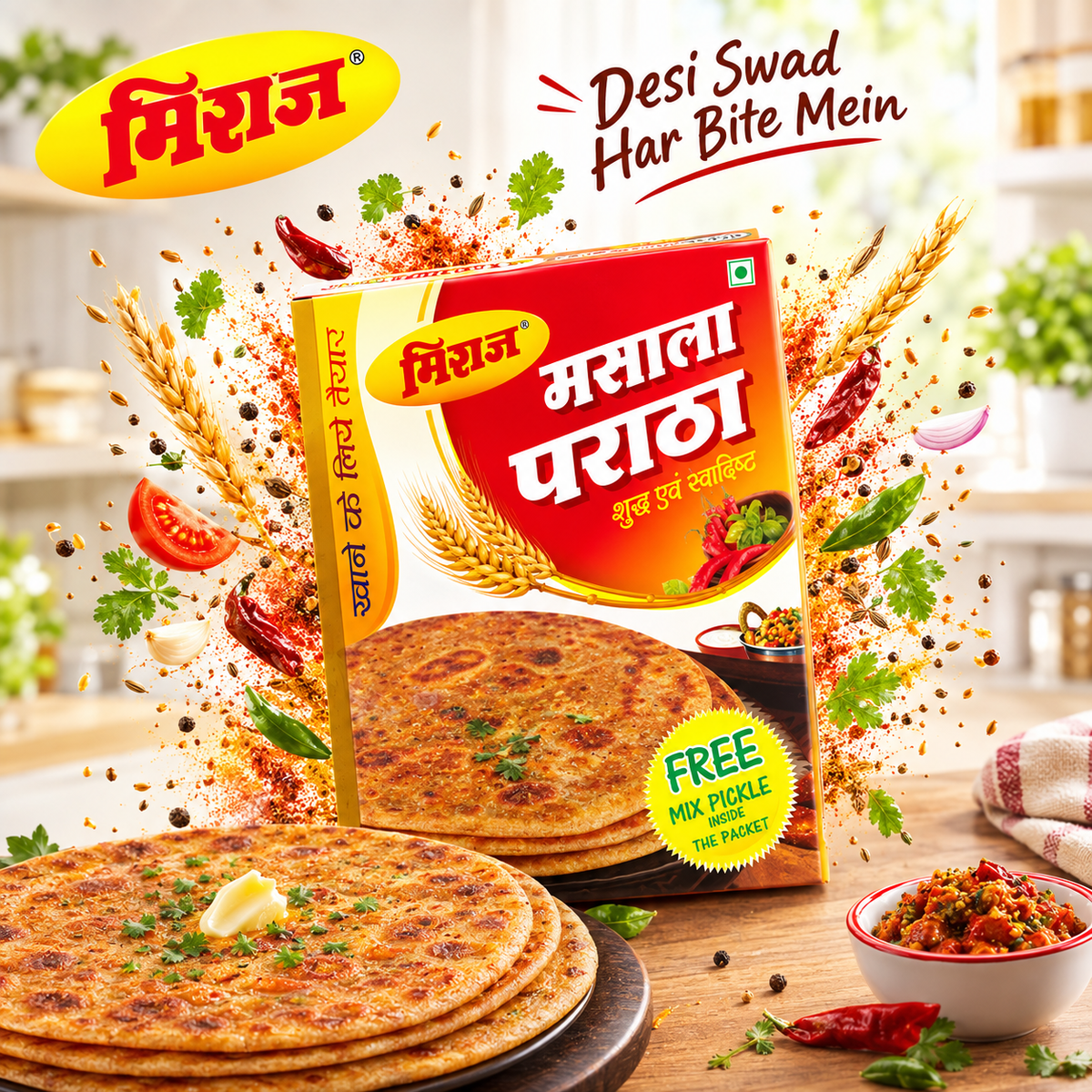 Masala Paratha (Pack of 4X4 PCS) (16 Parathas) (960g)