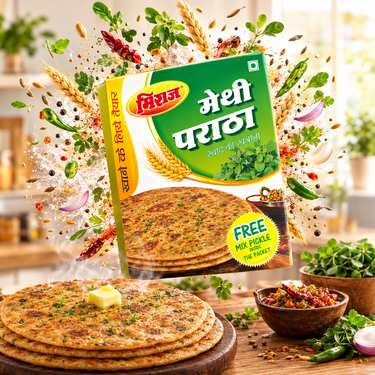 Methi Paratha (Pack of 4X4 PCS) (16 Parathas) (960g)