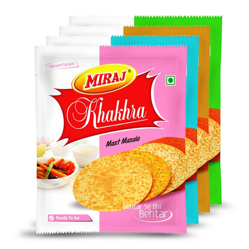 Miraj Khakhra Combo (Plain, Jeera, Masala, Methi) (200g each) (Pack of 4) - Miraj Online Store